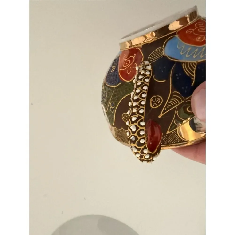 Vintage Japanese Satsuma/Kutani Porcelain Tea Cup and Saucer with Hand-painted